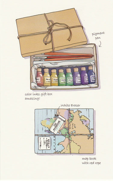 Stationery Illustration Postcard - Pigment Pen & Map Book